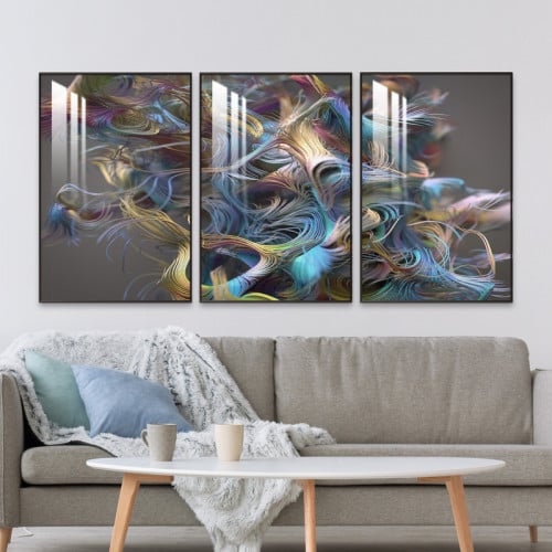 ثلاث لوحات جدارية مع برواز واكريلك شفاف