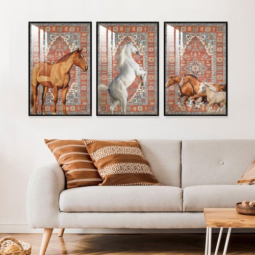 ثلاث لوحات جدارية مع برواز واكريلك شفاف بتصميم حصا...