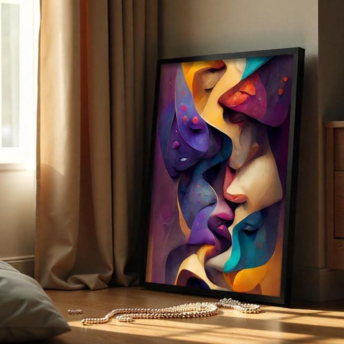 لوحة قماشية بتصميم الفن التجريدي مع برواز مجوف