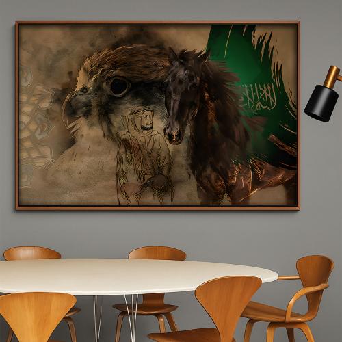 لوحة قماشية بتصميم الفن التراثي مع برواز مجوف