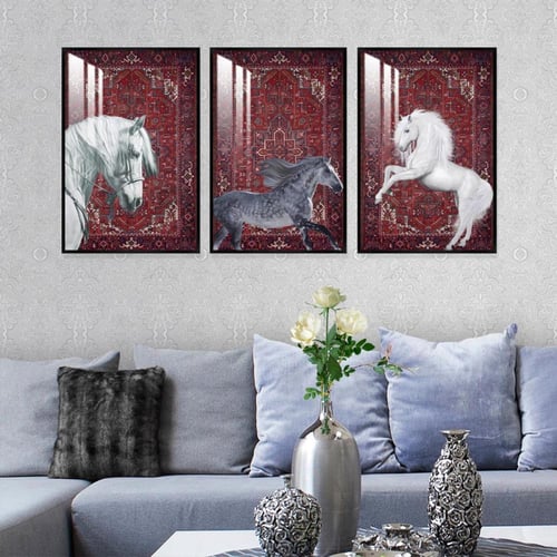 ثلاث لوحات جدارية مع برواز واكريلك شفاف بتصميم حصا...