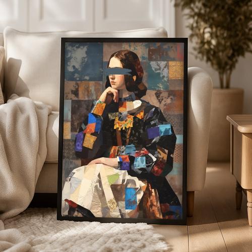 لوحة قماشية بتصميم الفن التجريدي مع برواز مجوف