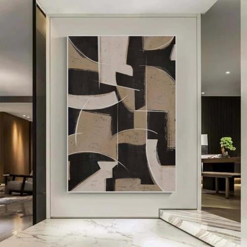 لوحة قماشية بتصميم الفن الهندسي مع برواز فضي مجوف
