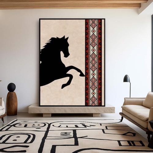 لوحة قماشية بتصميم خيل مع برواز مجوف