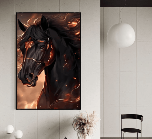 لوحة قماشية بتصميم حصانمع برواز مجوف