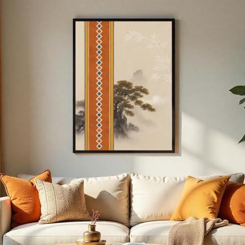 لوحة قماشية بتصميم الفن النجدي مع برواز مجوف