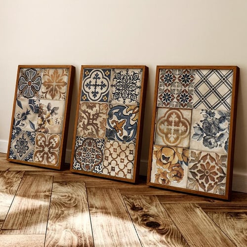 ثلاث لوحات قماشية مودرن - بتصميم زخارف -  كل قطعة...