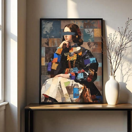 لوحة قماشية بتصميم الفن التجريدي مع برواز مجوف