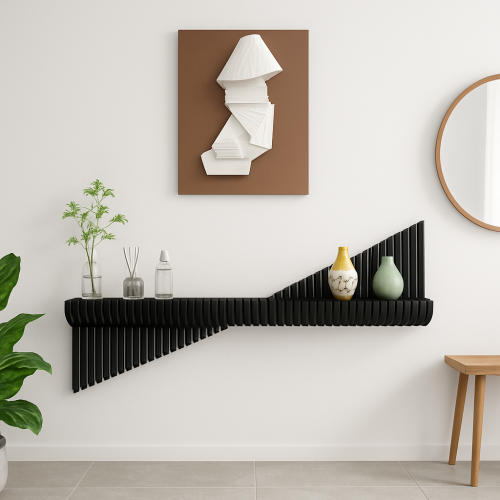 رف خشبي باراميترك بتصميم هندسي انسيابي