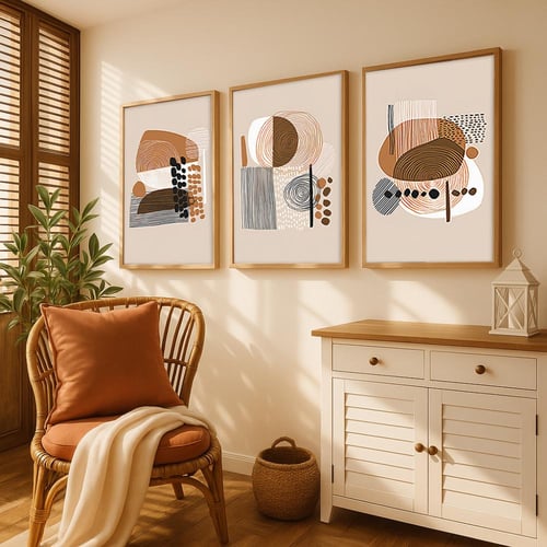 ثلاث لوحات قماشية مودرن - بتصميم فن تجريدي - مقاس...