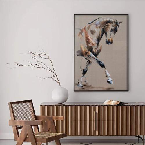 لوحة قماشية بتصميم خيول مع برواز مجوف