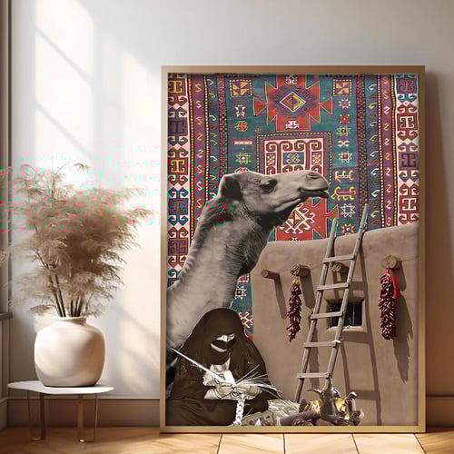 لوحة قماشية بتصميم الفن النجدي مع برواز مجوف