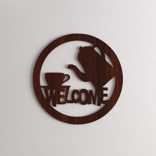 منحوتة ديكور خشبية بتصميم welcom