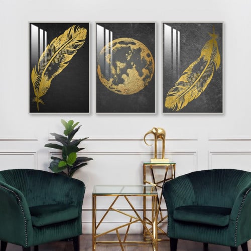 ثلاث لوحات جدارية مع برواز واكريلك شفاف