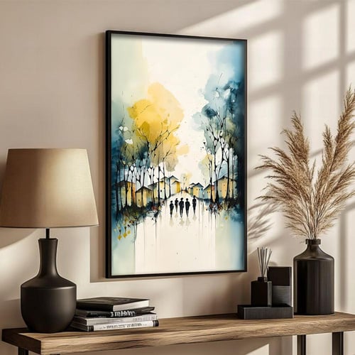 لوحة قماشية بتصميم بتصميم طبيعة مع برواز مجوف