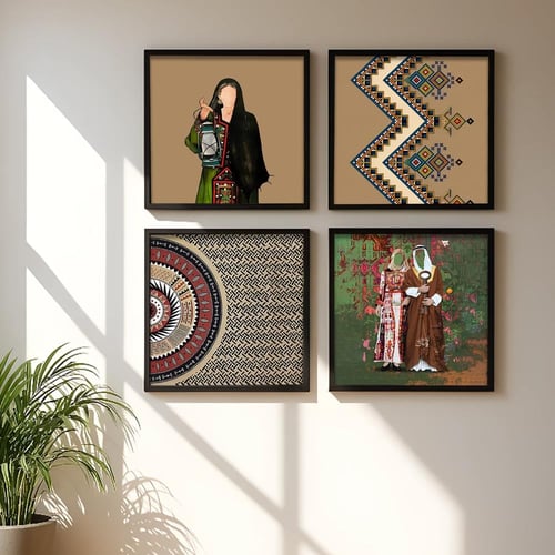 أربع لوحات قماشية مع برواز اسود مجوف بتصميم الفن ا...