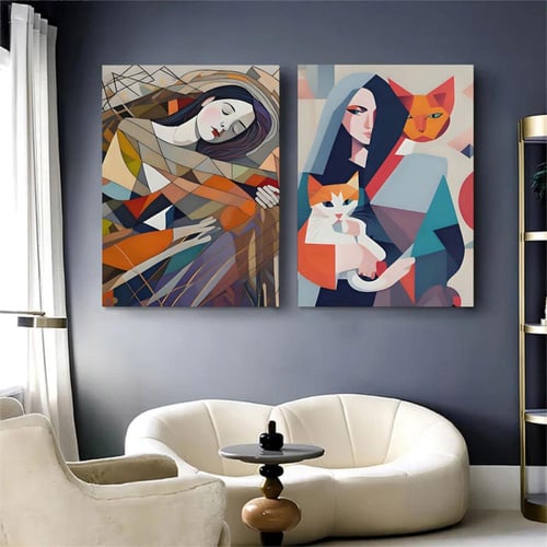 لوحة قماشية ثنائية بتصميم تجريدي |بتصميم امرآة