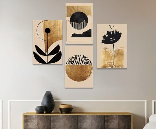 أربع لوحات خشبية بتصميم الفن التجريدي بتصميم ورود