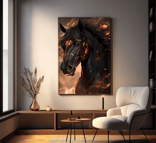 لوحة قماشية بتصميم حصانمع برواز مجوف