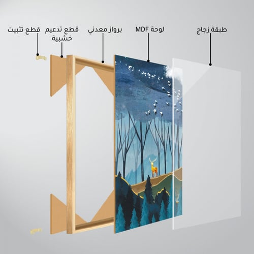 ثلاث لوحات جدارية مع برواز واكريلك شفاف