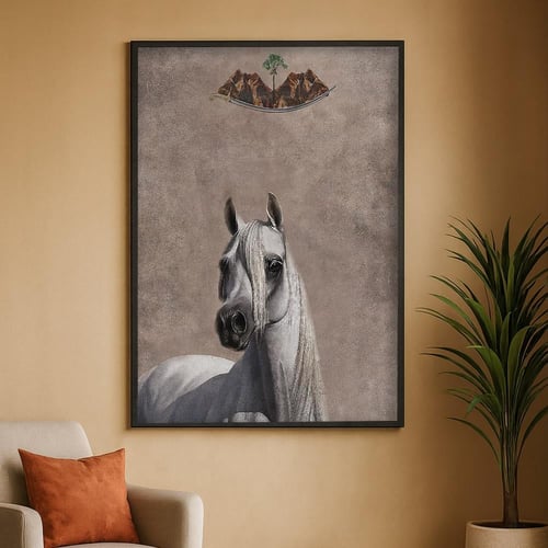 لوحة قماشية بتصميم خيل مع برواز مجوف