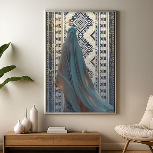 لوحة قماشية بتصميم الفن النجدي مع برواز مجوف