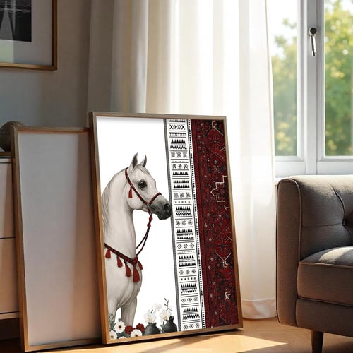 لوحة قماشية بتصميم الفن النجدي مع برواز مجوف