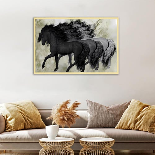 لوحة قماشية بتصميم خيول عربية