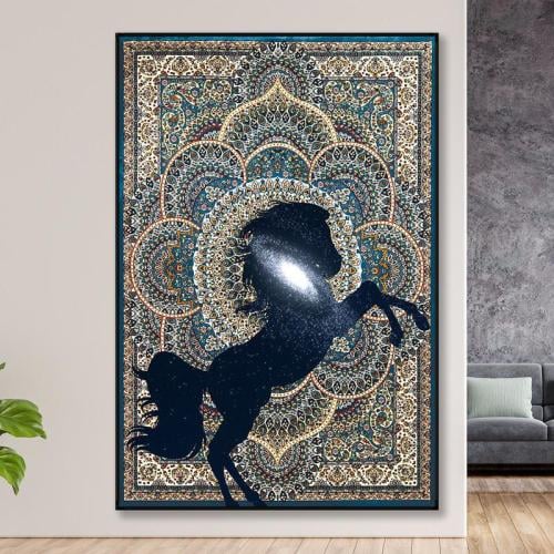 لوحة قماشية بتصميم حصان عربي مع برواز مجوف