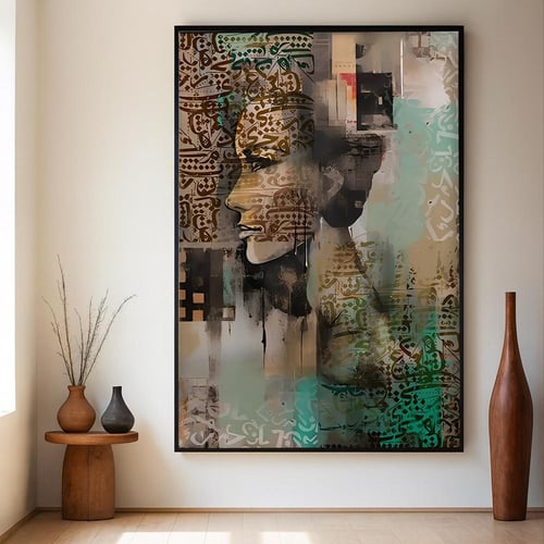 لوحة قماشية بتصميم الفن التجريدي مع برواز مجوف