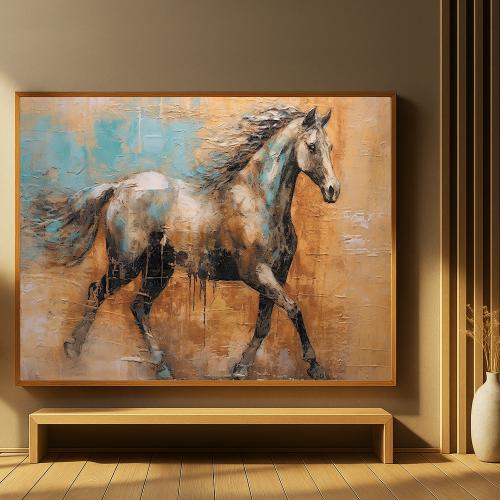 لوحة قماشية بتصميم خيول مع برواز مجوف