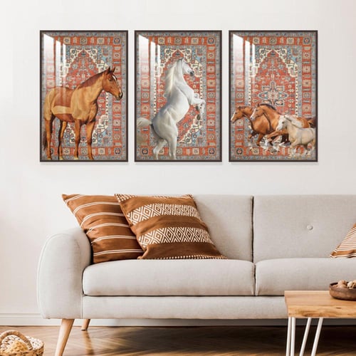 ثلاث لوحات جدارية مع برواز واكريلك شفاف بتصميم حصا...