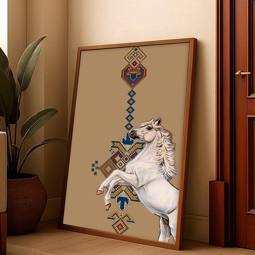 لوحة قماشية بتصميم تراثي لفن السدو مع برواز مجوف