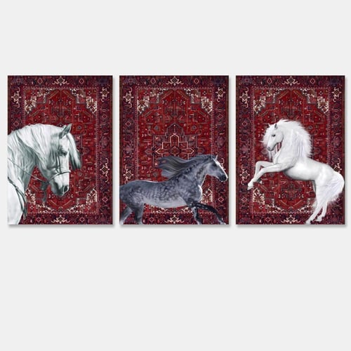 ثلاث لوحات جدارية مع برواز واكريلك شفاف بتصميم حصا...