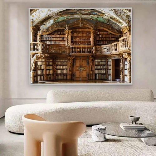 لوحة قماشية بتصميم مكتبةمع برواز مجوف