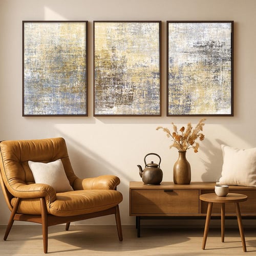 ثلاث لوحات قماشية - بتصميم تجريدي مودرن - كل قطعة...