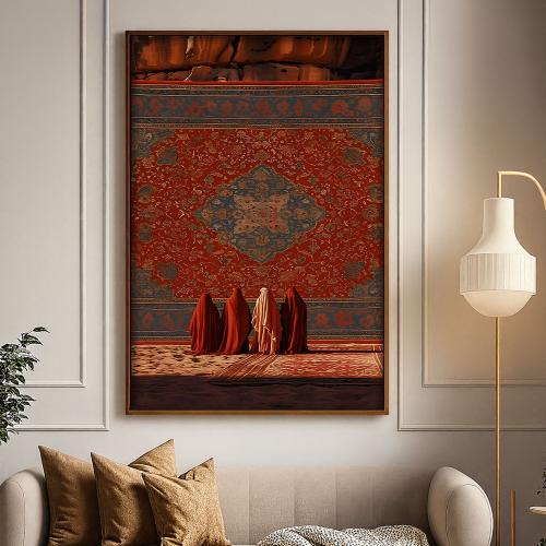 لوحة قماشية بتصميم الفن النجدي مع برواز مجوف