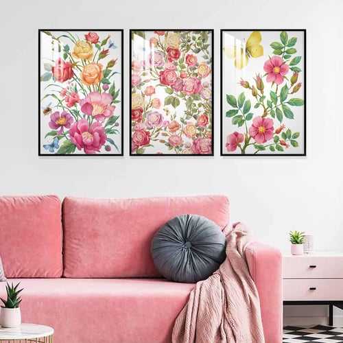 ثلاث لوحات جدارية مع برواز واكريلك شفاف