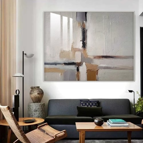 لوحة جدارية بتصميم الفن التشكيلي مع برواز و طبقة م...