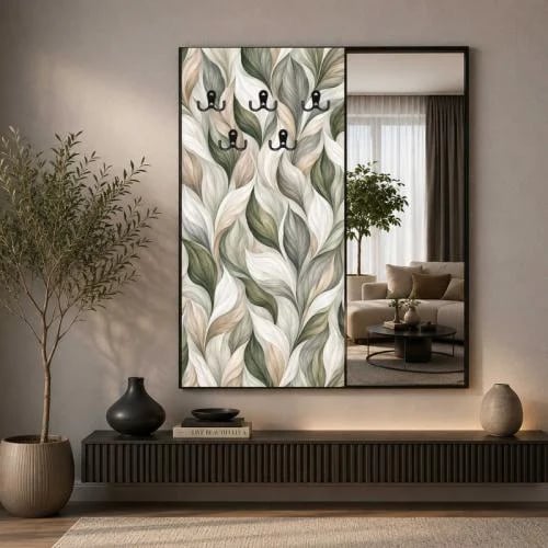 لوحة قماشية بتصميم مودرن لتعليق الملابس مع مرآة
