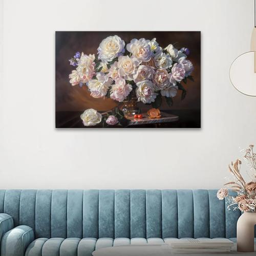 لوحة قماشية بتصميم ورود مع برواز مجوف