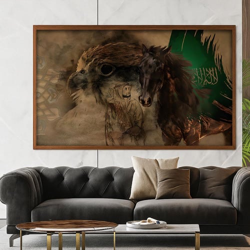 لوحة قماشية بتصميم الفن التراثي مع برواز مجوف