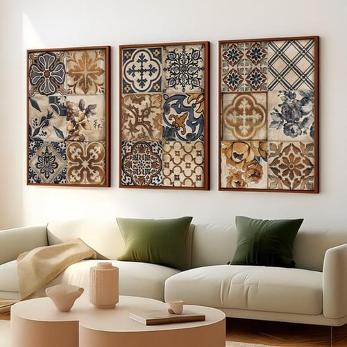 ثلاث لوحات قماشية مودرن - بتصميم زخارف -  كل قطعة...