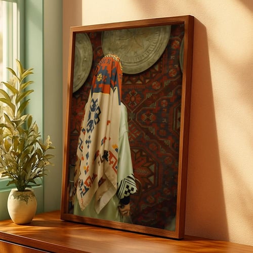 لوحة قماشية بتصميم الفن النجدي مع برواز مجوف