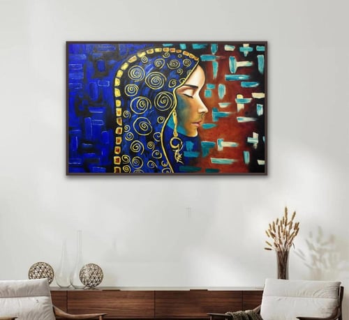 لوحة قماشية بتصميم امرآة مع برواز مجوف