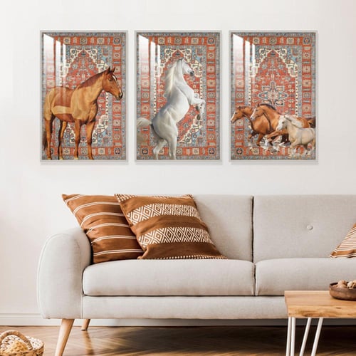 ثلاث لوحات جدارية مع برواز واكريلك شفاف بتصميم حصا...