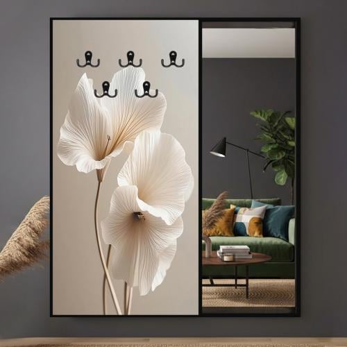 لوحة قماشية بتصميم مودرن لتعليق الملابس مع مرآة