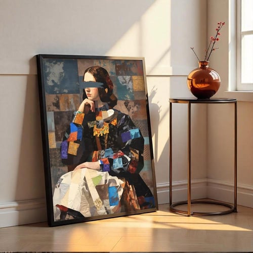 لوحة قماشية بتصميم الفن التجريدي مع برواز مجوف