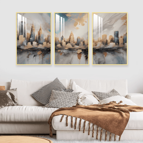 ثلاث لوحات جدارية مع برواز واكريلك شفاف بتصميم الف...