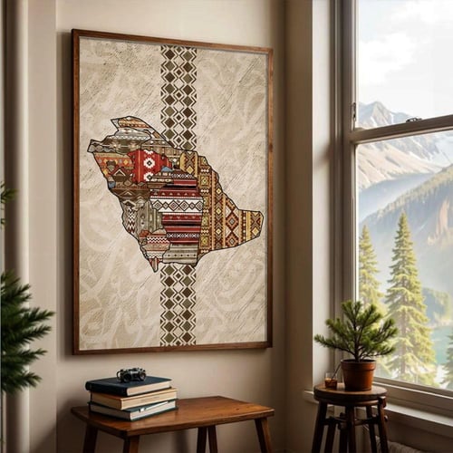 لوحة قماشية بتصميم الفن النجدي مع برواز مجوف